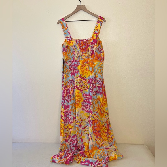 NWT MSK Dress - Women’s XL Multicolor - Maxi Sleeveless Floral Pink Orange Blue - Picture 3 of 8